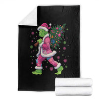 Bigfoot Christmas Tree Throw Blanket Pink Xmas Funny Green Sasquatch - Wonder Print Shop