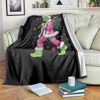Bigfoot Christmas Tree Throw Blanket Pink Xmas Funny Green Sasquatch - Wonder Print Shop