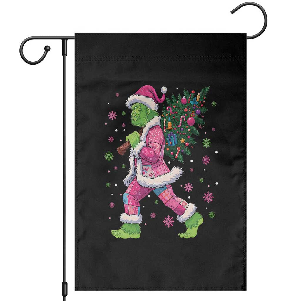 Bigfoot Christmas Tree Garden Flag Pink Xmas Funny Green Sasquatch - Wonder Print Shop