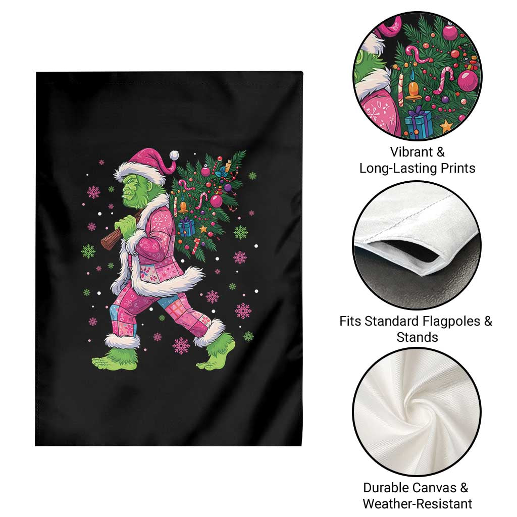 Bigfoot Christmas Tree Garden Flag Pink Xmas Funny Green Sasquatch - Wonder Print Shop