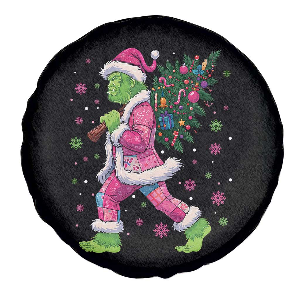 Bigfoot Christmas Tree Spare Tire Cover Pink Xmas Funny Green Sasquatch - Wonder Print Shop