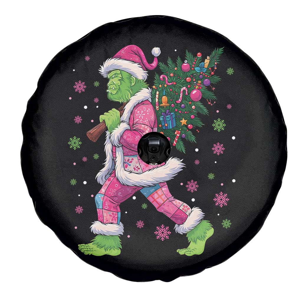 Bigfoot Christmas Tree Spare Tire Cover Pink Xmas Funny Green Sasquatch - Wonder Print Shop