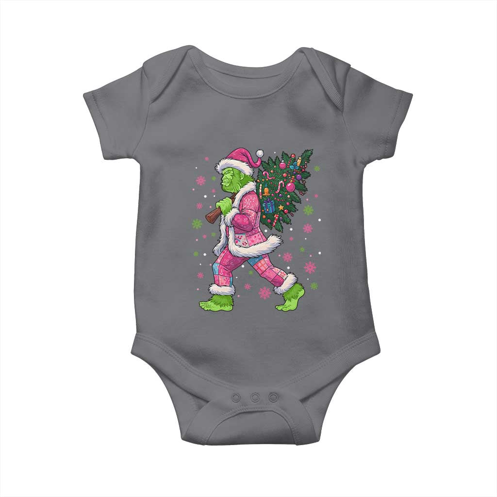 Bigfoot Christmas Tree Baby Onesie Pink Xmas Funny Green Sasquatch - Wonder Print Shop