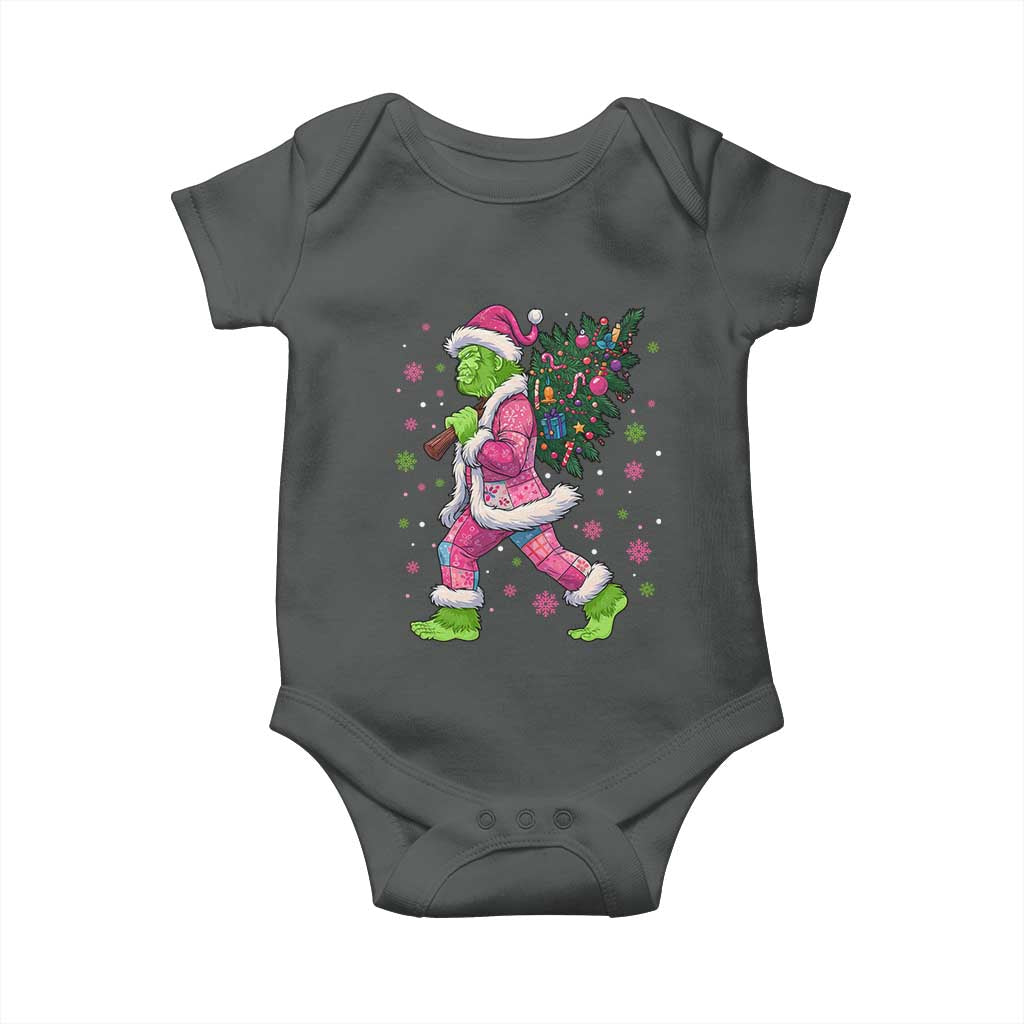 Bigfoot Christmas Tree Baby Onesie Pink Xmas Funny Green Sasquatch - Wonder Print Shop