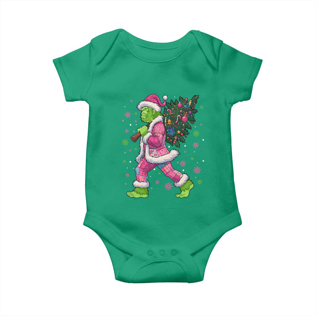 Bigfoot Christmas Tree Baby Onesie Pink Xmas Funny Green Sasquatch - Wonder Print Shop