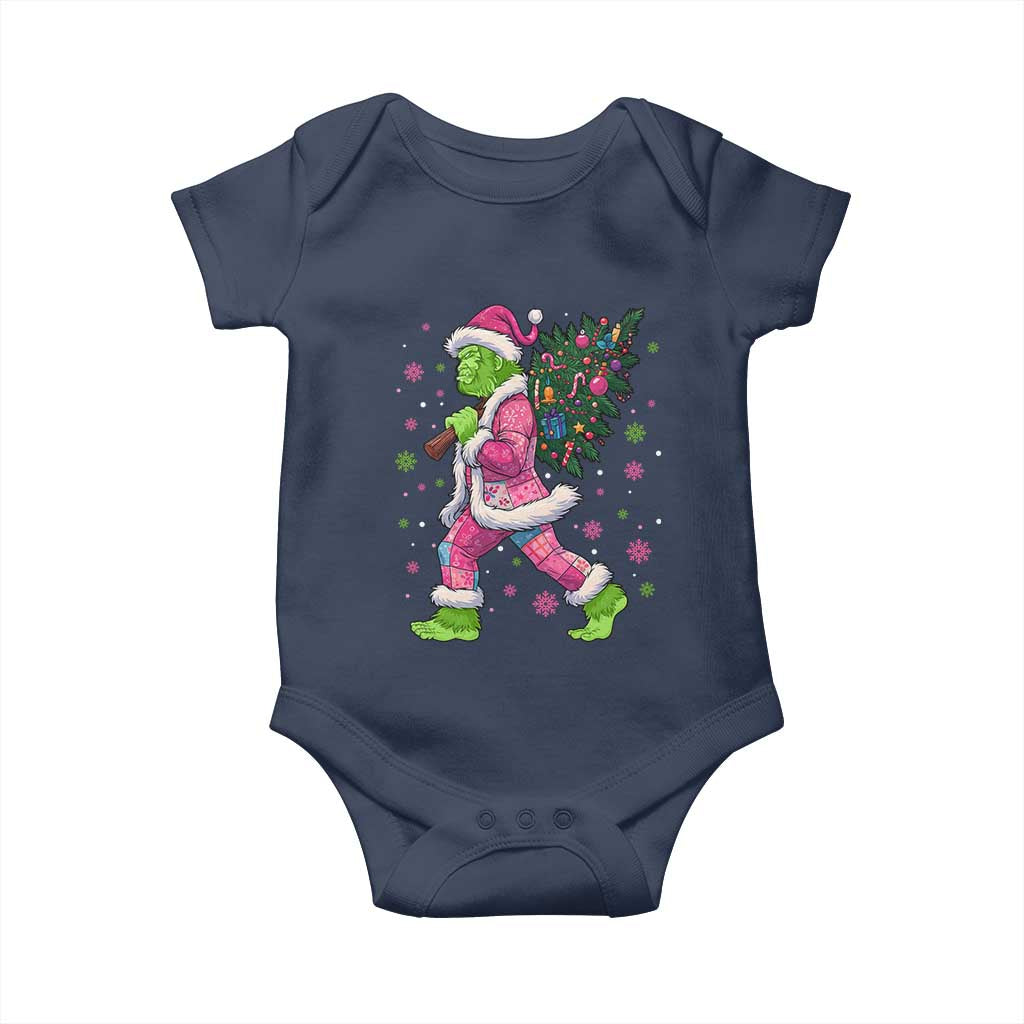 Bigfoot Christmas Tree Baby Onesie Pink Xmas Funny Green Sasquatch - Wonder Print Shop