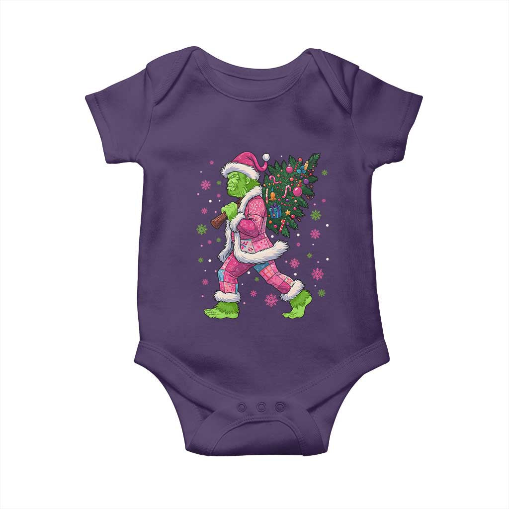 Bigfoot Christmas Tree Baby Onesie Pink Xmas Funny Green Sasquatch - Wonder Print Shop