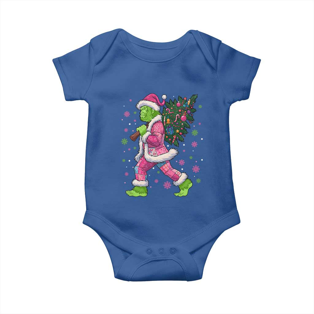 Bigfoot Christmas Tree Baby Onesie Pink Xmas Funny Green Sasquatch - Wonder Print Shop