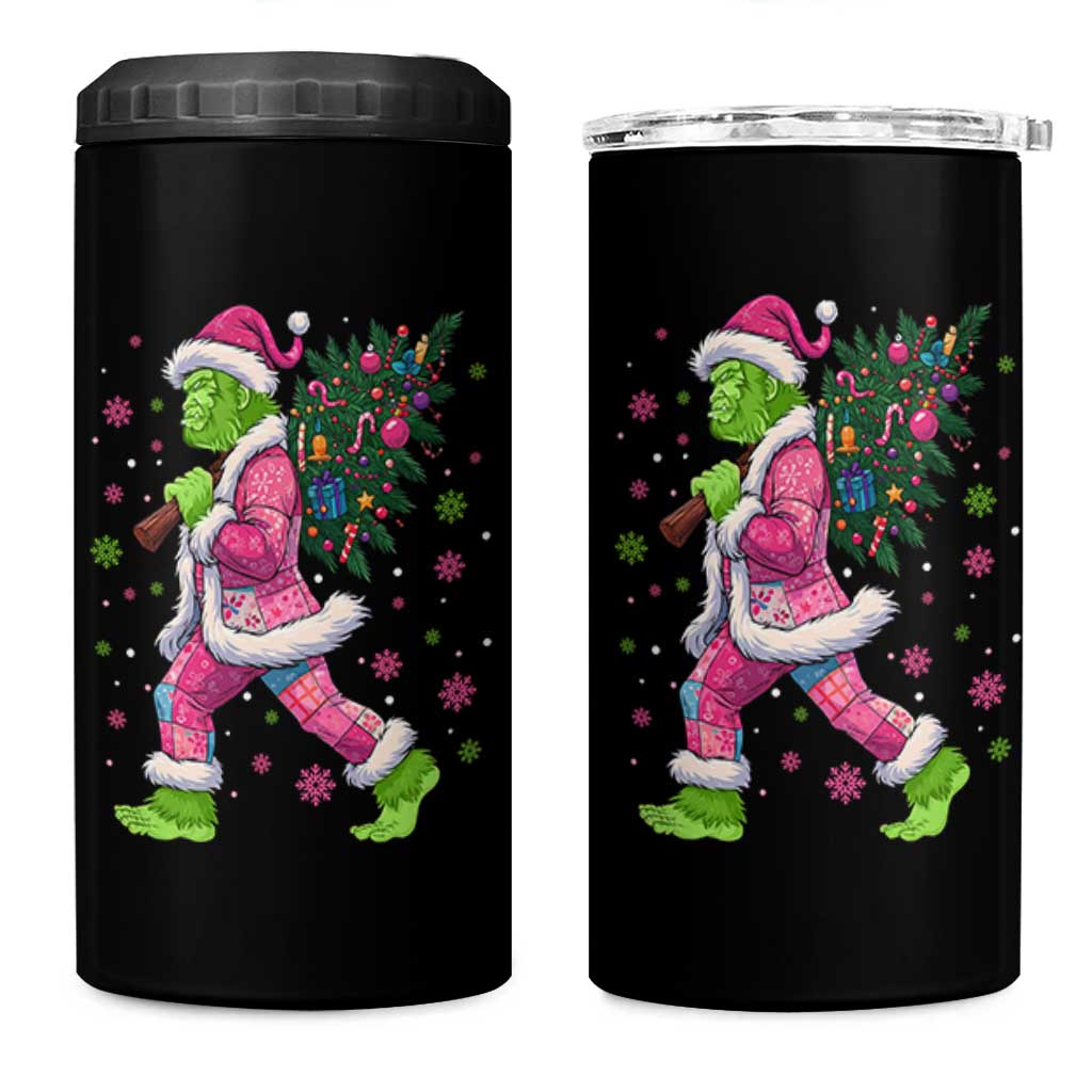 Bigfoot Christmas Tree 4 in 1 Can Cooler Tumbler Pink Xmas Funny Green Sasquatch - Wonder Print Shop