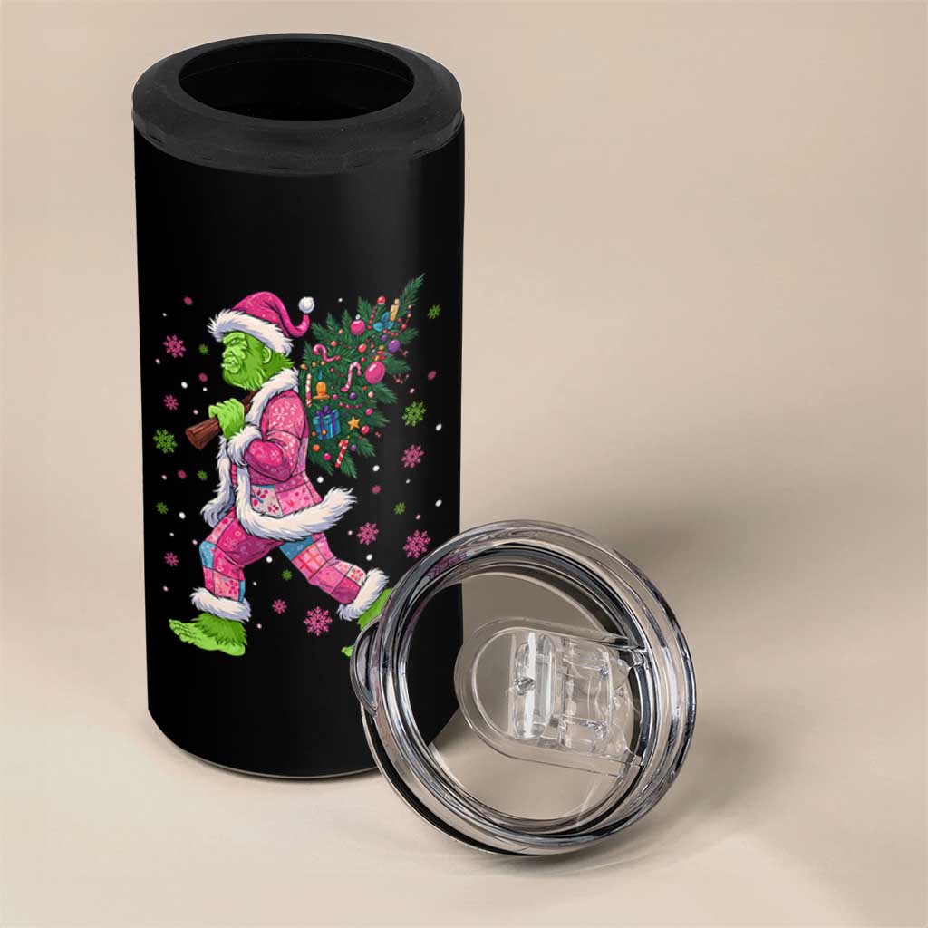 Bigfoot Christmas Tree 4 in 1 Can Cooler Tumbler Pink Xmas Funny Green Sasquatch - Wonder Print Shop