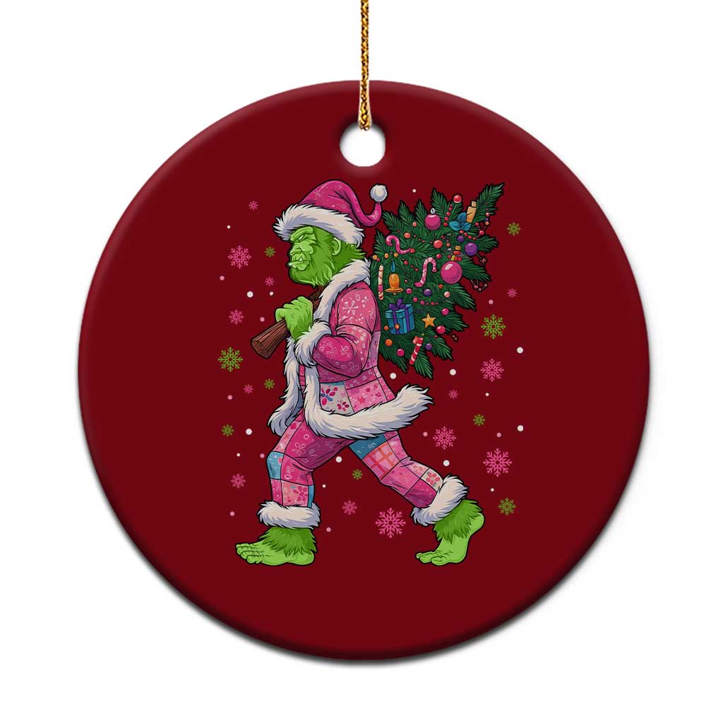 Bigfoot Christmas Tree Ceramic Ornament Pink Xmas Funny Green Sasquatch - Wonder Print Shop
