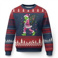 Bigfoot Xmas Tree Ugly Christmas Sweater Pink Xmas Funny Green Sasquatch - Wonder Print Shop