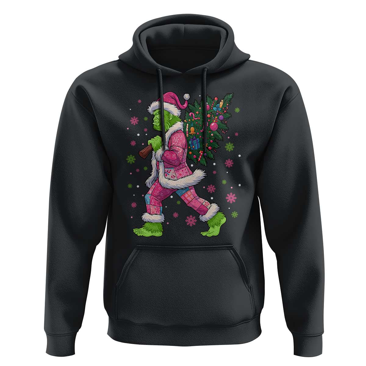 Bigfoot Christmas Tree Hoodie Pink Xmas Funny Green Sasquatch - Wonder Print Shop