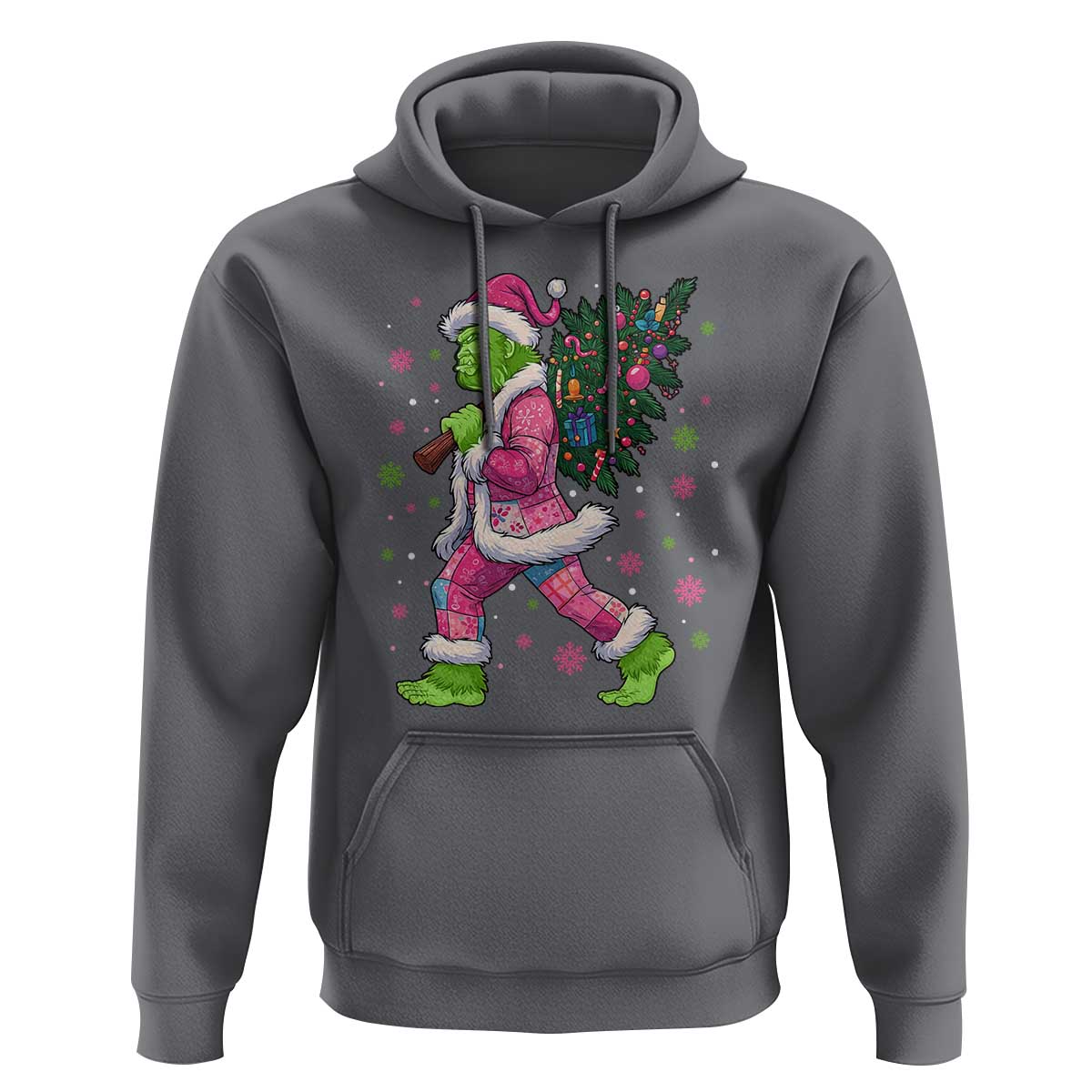 Bigfoot Christmas Tree Hoodie Pink Xmas Funny Green Sasquatch - Wonder Print Shop