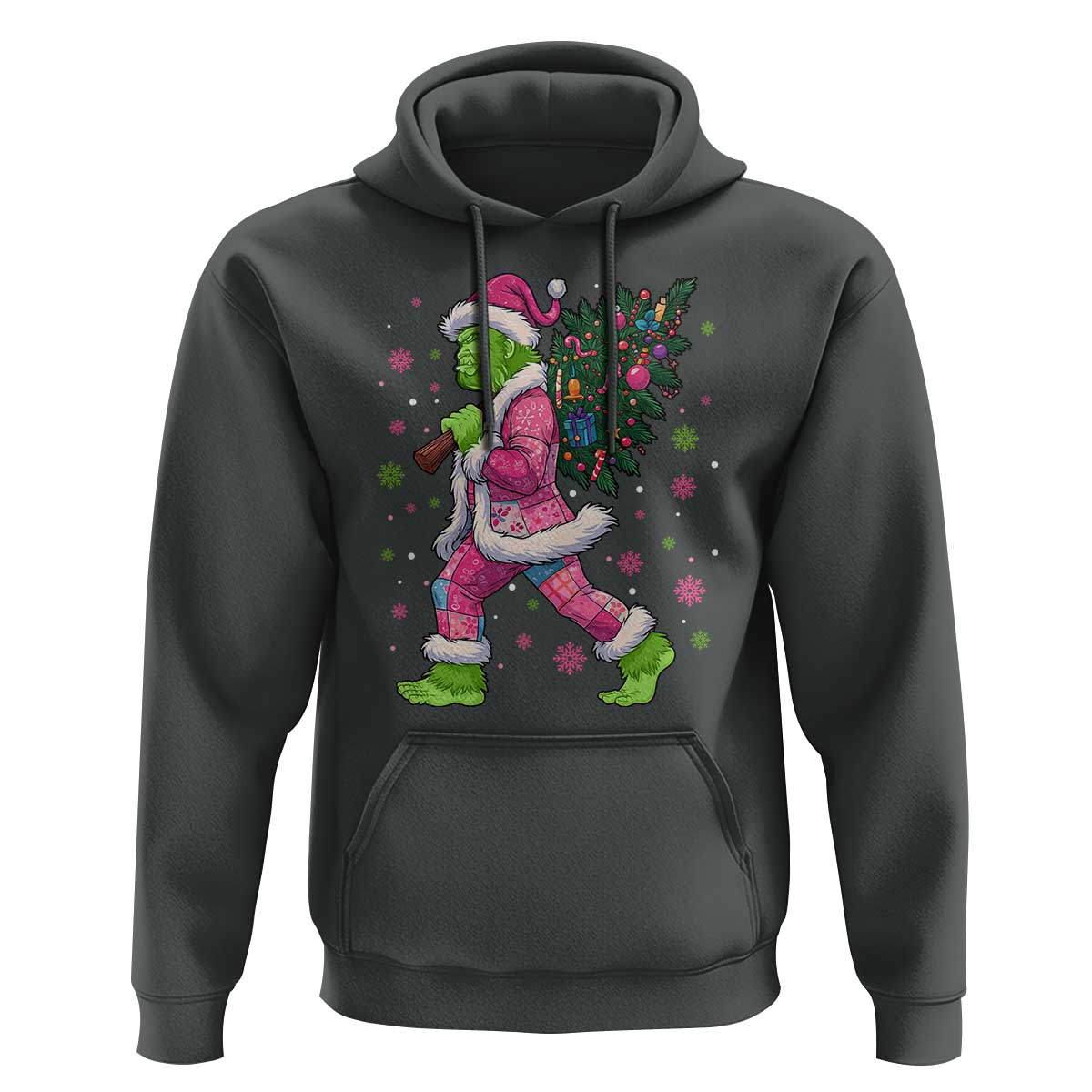 Bigfoot Christmas Tree Hoodie Pink Xmas Funny Green Sasquatch - Wonder Print Shop