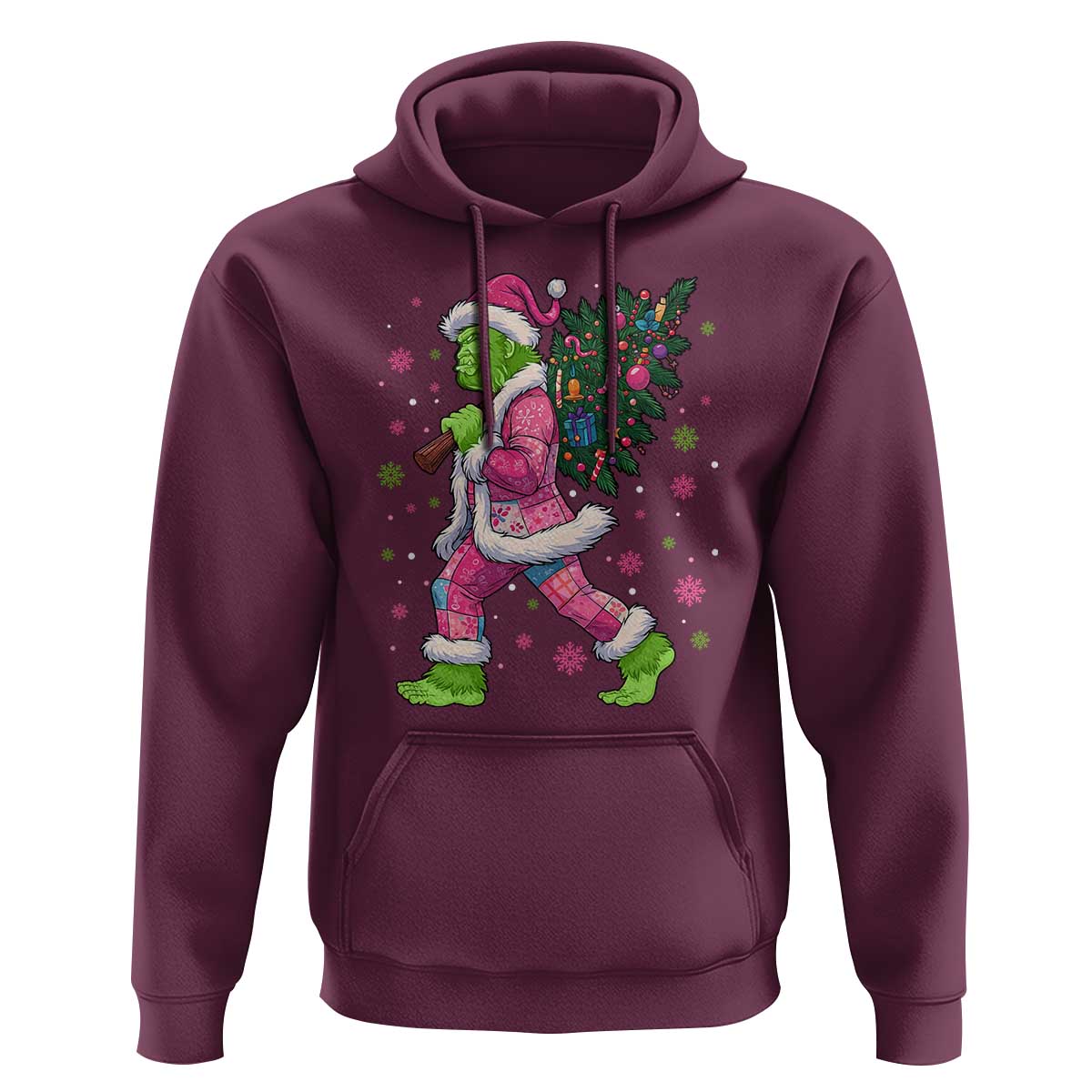 Bigfoot Christmas Tree Hoodie Pink Xmas Funny Green Sasquatch - Wonder Print Shop