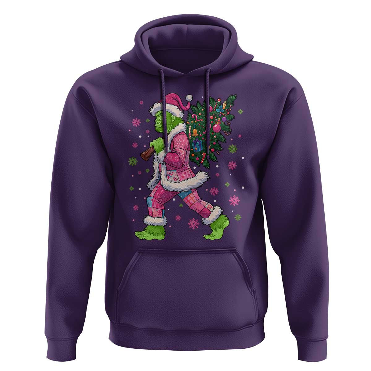 Bigfoot Christmas Tree Hoodie Pink Xmas Funny Green Sasquatch - Wonder Print Shop