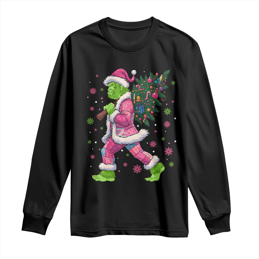 Bigfoot Christmas Tree Long Sleeve Shirt Pink Xmas Funny Green Sasquatch - Wonder Print Shop
