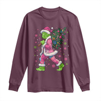 Bigfoot Christmas Tree Long Sleeve Shirt Pink Xmas Funny Green Sasquatch - Wonder Print Shop