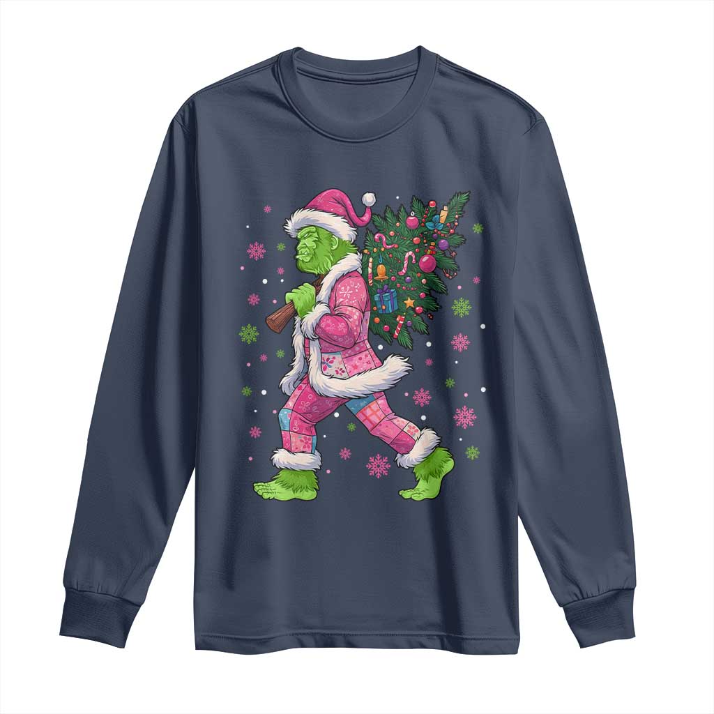 Bigfoot Christmas Tree Long Sleeve Shirt Pink Xmas Funny Green Sasquatch - Wonder Print Shop