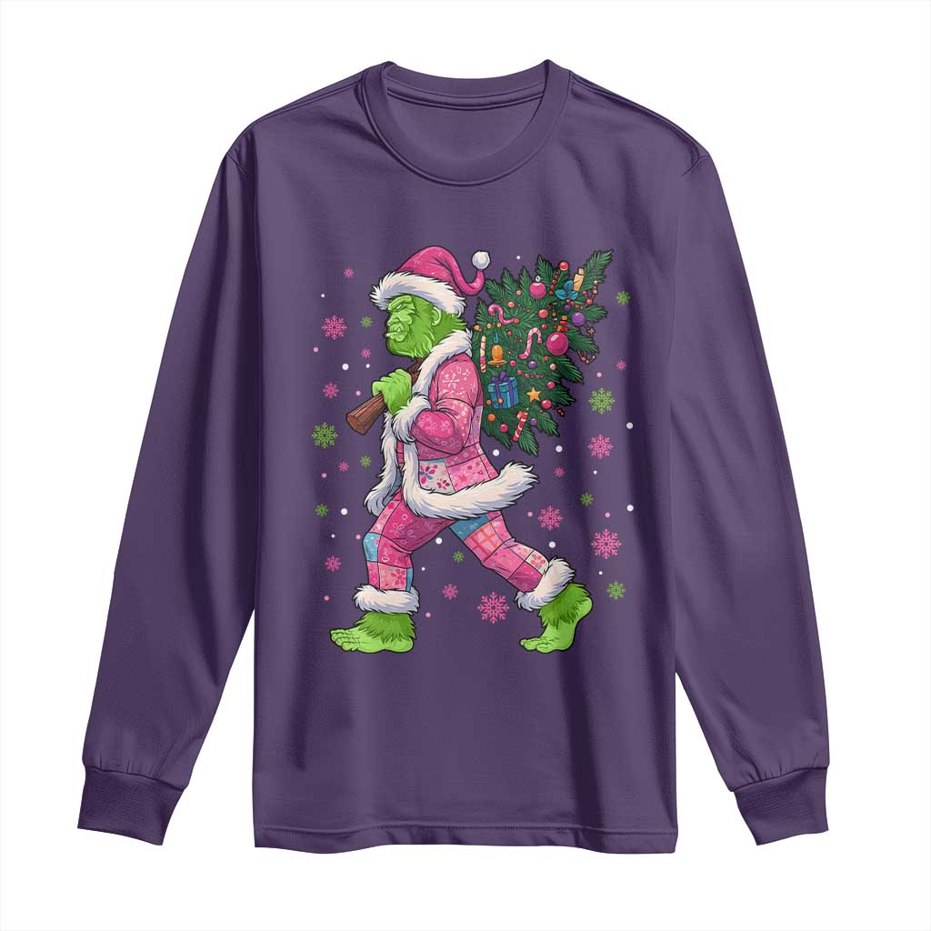 Bigfoot Christmas Tree Long Sleeve Shirt Pink Xmas Funny Green Sasquatch - Wonder Print Shop