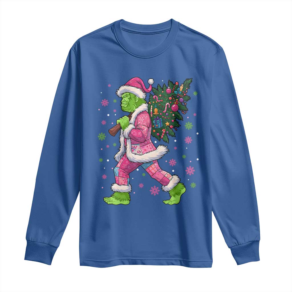 Bigfoot Christmas Tree Long Sleeve Shirt Pink Xmas Funny Green Sasquatch - Wonder Print Shop