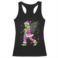Bigfoot Christmas Tree Racerback Tank Top Pink Xmas Funny Green Sasquatch - Wonder Print Shop