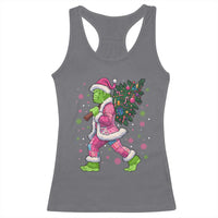 Bigfoot Christmas Tree Racerback Tank Top Pink Xmas Funny Green Sasquatch - Wonder Print Shop