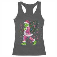 Bigfoot Christmas Tree Racerback Tank Top Pink Xmas Funny Green Sasquatch - Wonder Print Shop