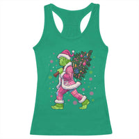 Bigfoot Christmas Tree Racerback Tank Top Pink Xmas Funny Green Sasquatch - Wonder Print Shop