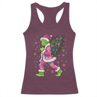 Bigfoot Christmas Tree Racerback Tank Top Pink Xmas Funny Green Sasquatch - Wonder Print Shop