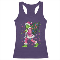 Bigfoot Christmas Tree Racerback Tank Top Pink Xmas Funny Green Sasquatch - Wonder Print Shop