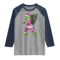 Bigfoot Christmas Tree Raglan Shirt Pink Xmas Funny Green Sasquatch - Wonder Print Shop