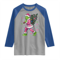 Bigfoot Christmas Tree Raglan Shirt Pink Xmas Funny Green Sasquatch - Wonder Print Shop