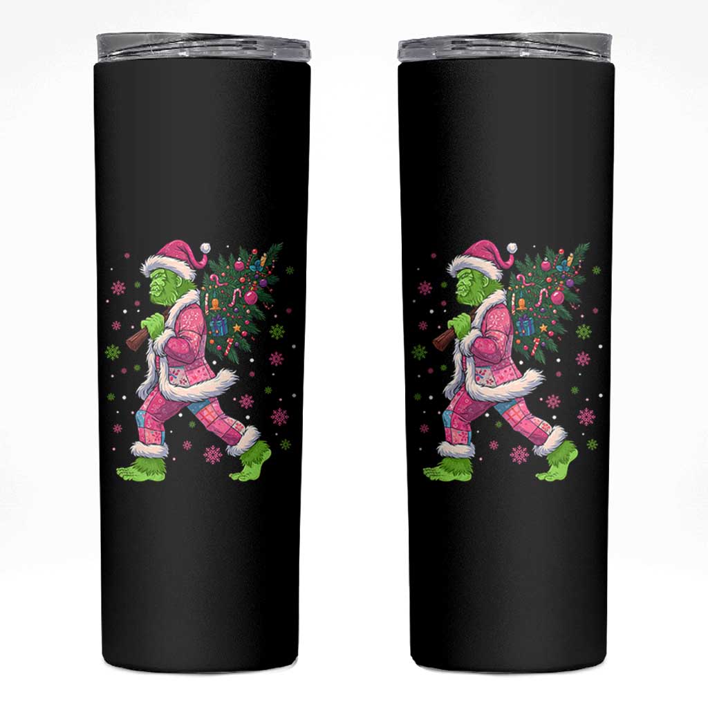 Bigfoot Christmas Tree Skinny Tumbler Pink Xmas Funny Green Sasquatch - Wonder Print Shop