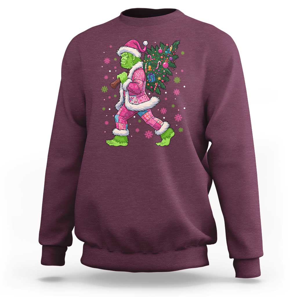 Bigfoot Christmas Tree Sweatshirt Pink Xmas Funny Green Sasquatch - Wonder Print Shop