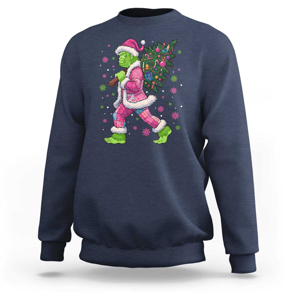 Bigfoot Christmas Tree Sweatshirt Pink Xmas Funny Green Sasquatch - Wonder Print Shop