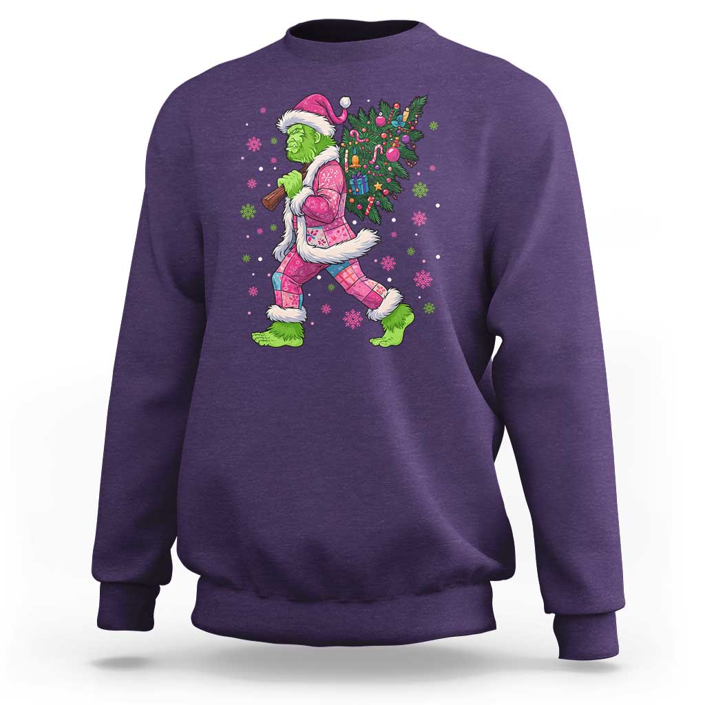 Bigfoot Christmas Tree Sweatshirt Pink Xmas Funny Green Sasquatch - Wonder Print Shop