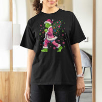 Bigfoot Christmas Tree T Shirt For Women Pink Xmas Funny Green Sasquatch - Wonder Print Shop