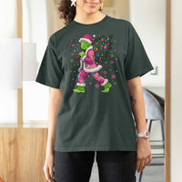 Bigfoot Christmas Tree T Shirt For Women Pink Xmas Funny Green Sasquatch - Wonder Print Shop