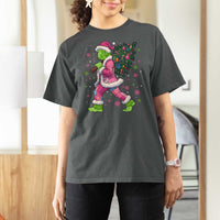 Bigfoot Christmas Tree T Shirt For Women Pink Xmas Funny Green Sasquatch - Wonder Print Shop