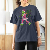 Bigfoot Christmas Tree T Shirt For Women Pink Xmas Funny Green Sasquatch - Wonder Print Shop