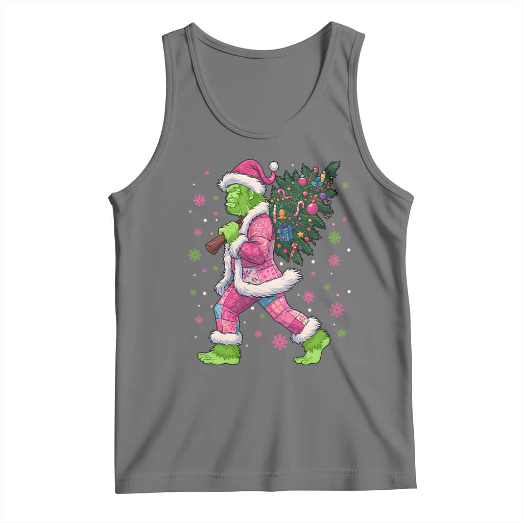 Bigfoot Christmas Tree Tank Top Pink Xmas Funny Green Sasquatch - Wonder Print Shop