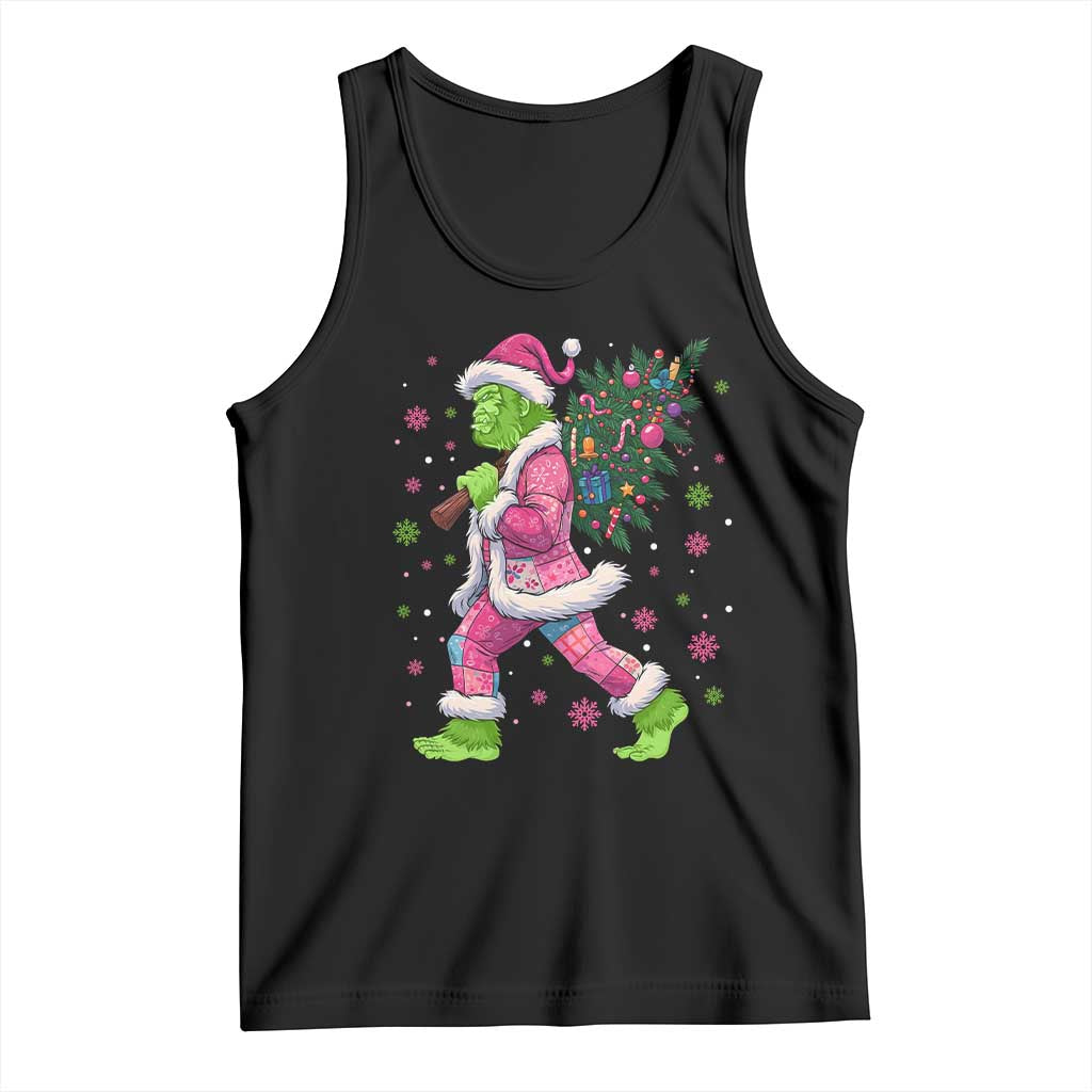 Bigfoot Christmas Tree Tank Top Pink Xmas Funny Green Sasquatch - Wonder Print Shop