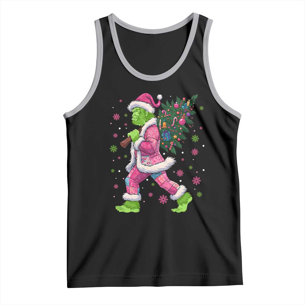 Bigfoot Christmas Tree Tank Top Pink Xmas Funny Green Sasquatch - Wonder Print Shop
