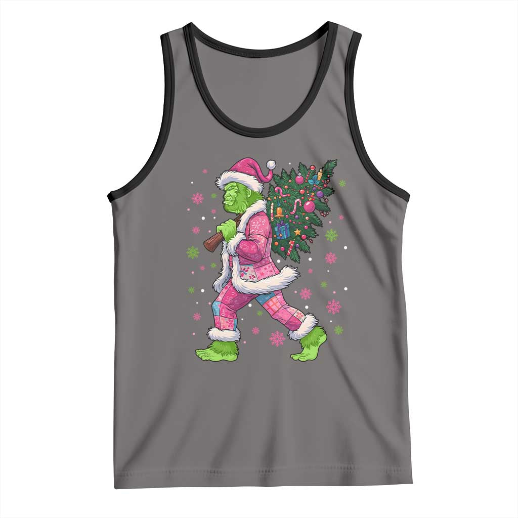 Bigfoot Christmas Tree Tank Top Pink Xmas Funny Green Sasquatch - Wonder Print Shop