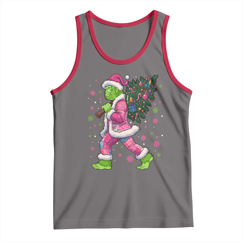 Bigfoot Christmas Tree Tank Top Pink Xmas Funny Green Sasquatch - Wonder Print Shop