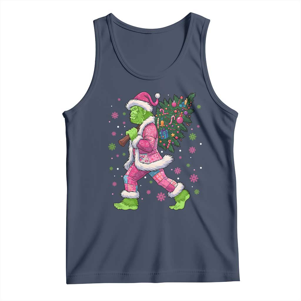 Bigfoot Christmas Tree Tank Top Pink Xmas Funny Green Sasquatch - Wonder Print Shop