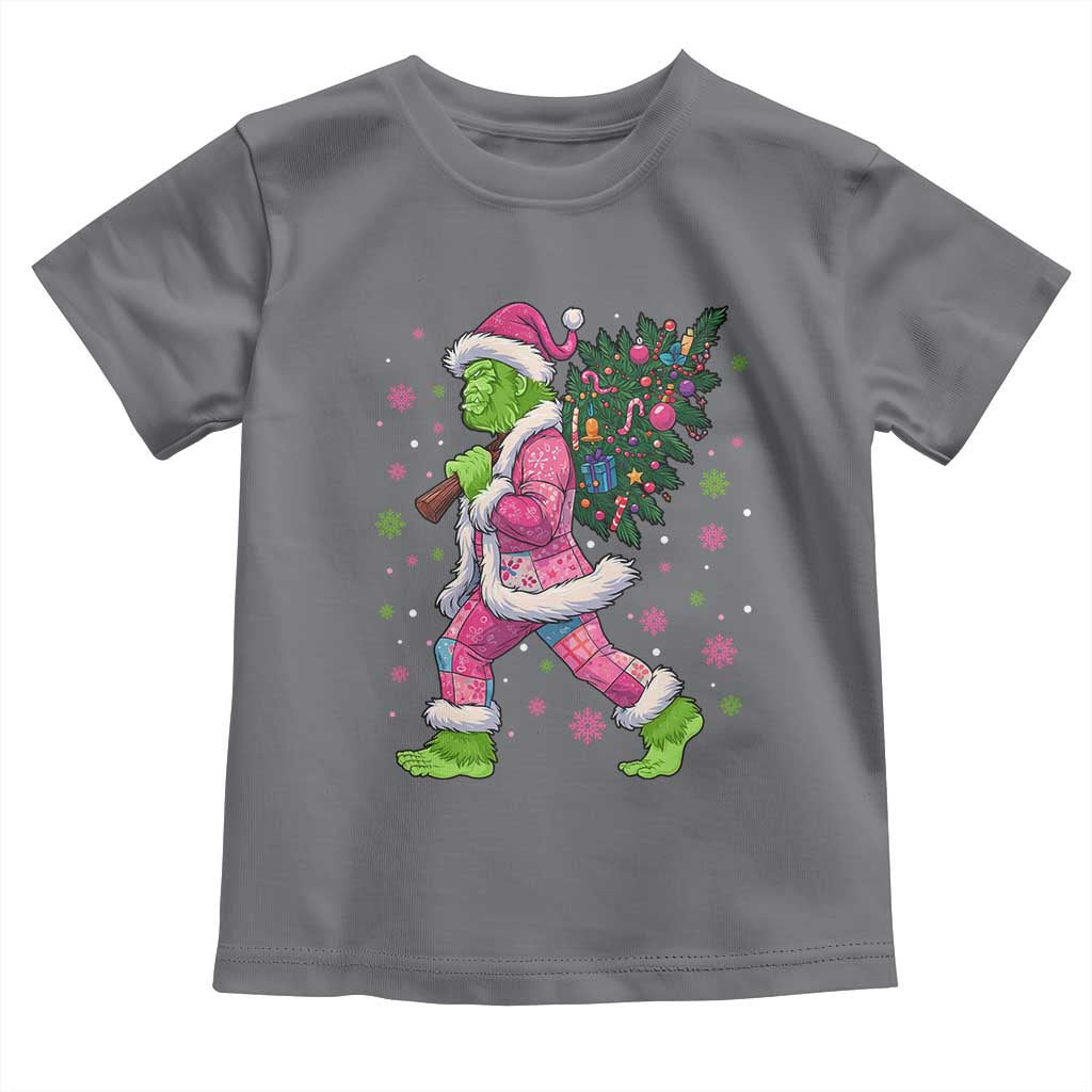 Bigfoot Christmas Tree Toddler T Shirt Pink Xmas Funny Green Sasquatch - Wonder Print Shop