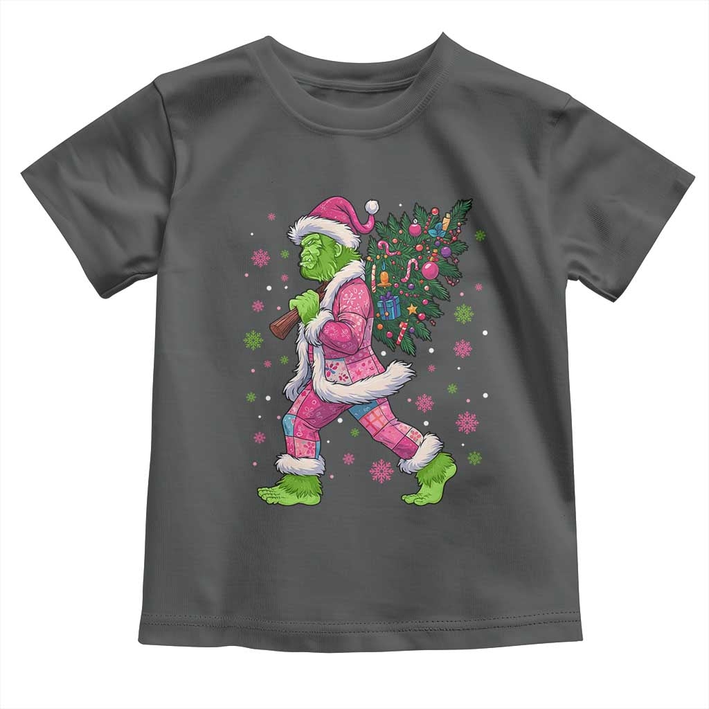Bigfoot Christmas Tree Toddler T Shirt Pink Xmas Funny Green Sasquatch - Wonder Print Shop